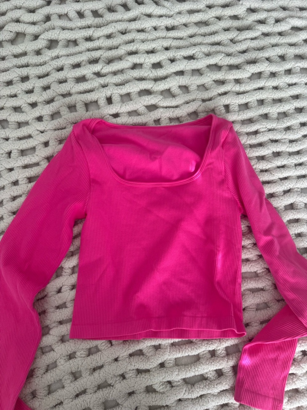 Women’s Long Sleeve Ribbed Square Neck Top - Hot Pink